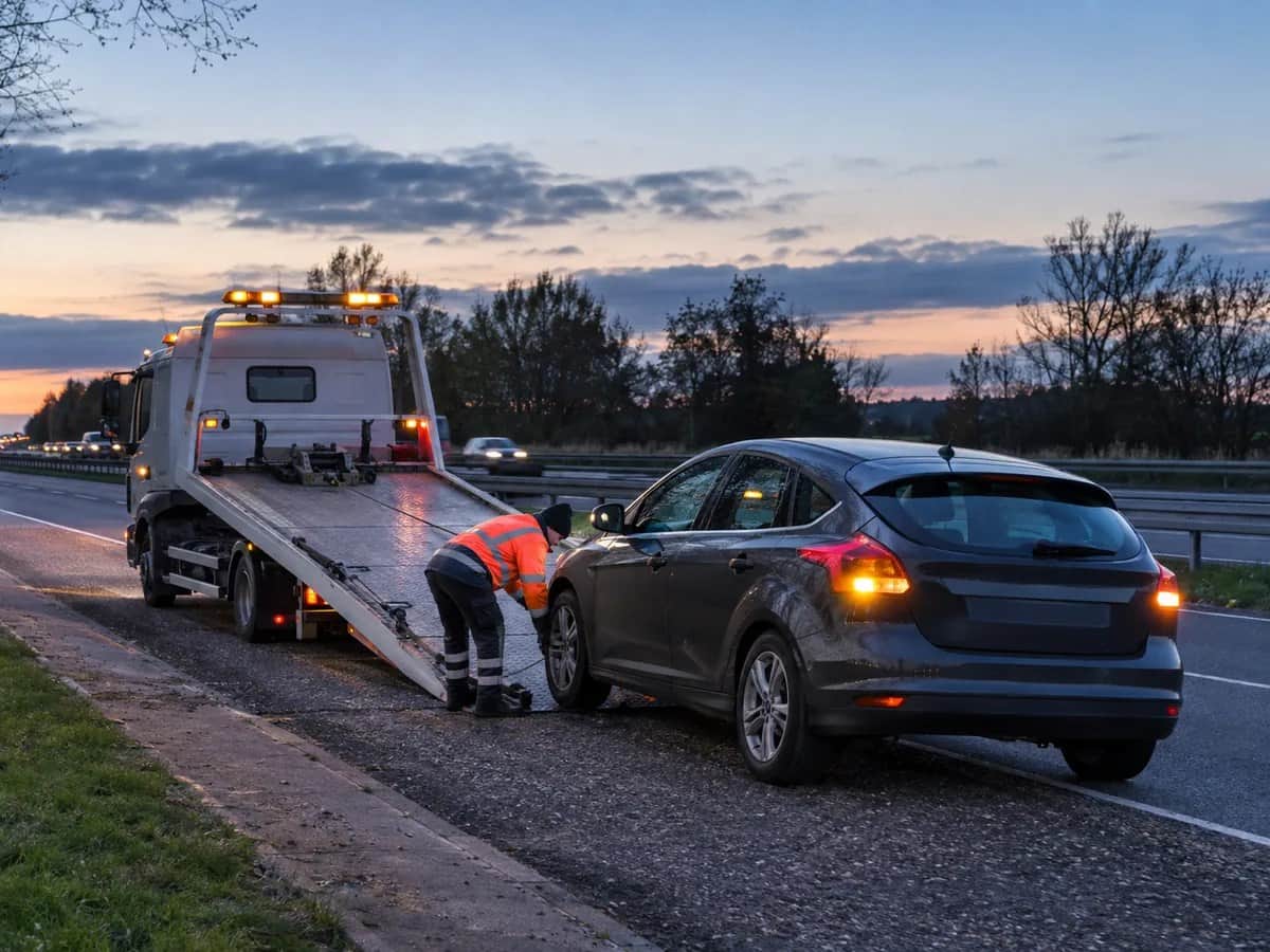 Breakdown recovery vehicle helping a driver near Peterlee